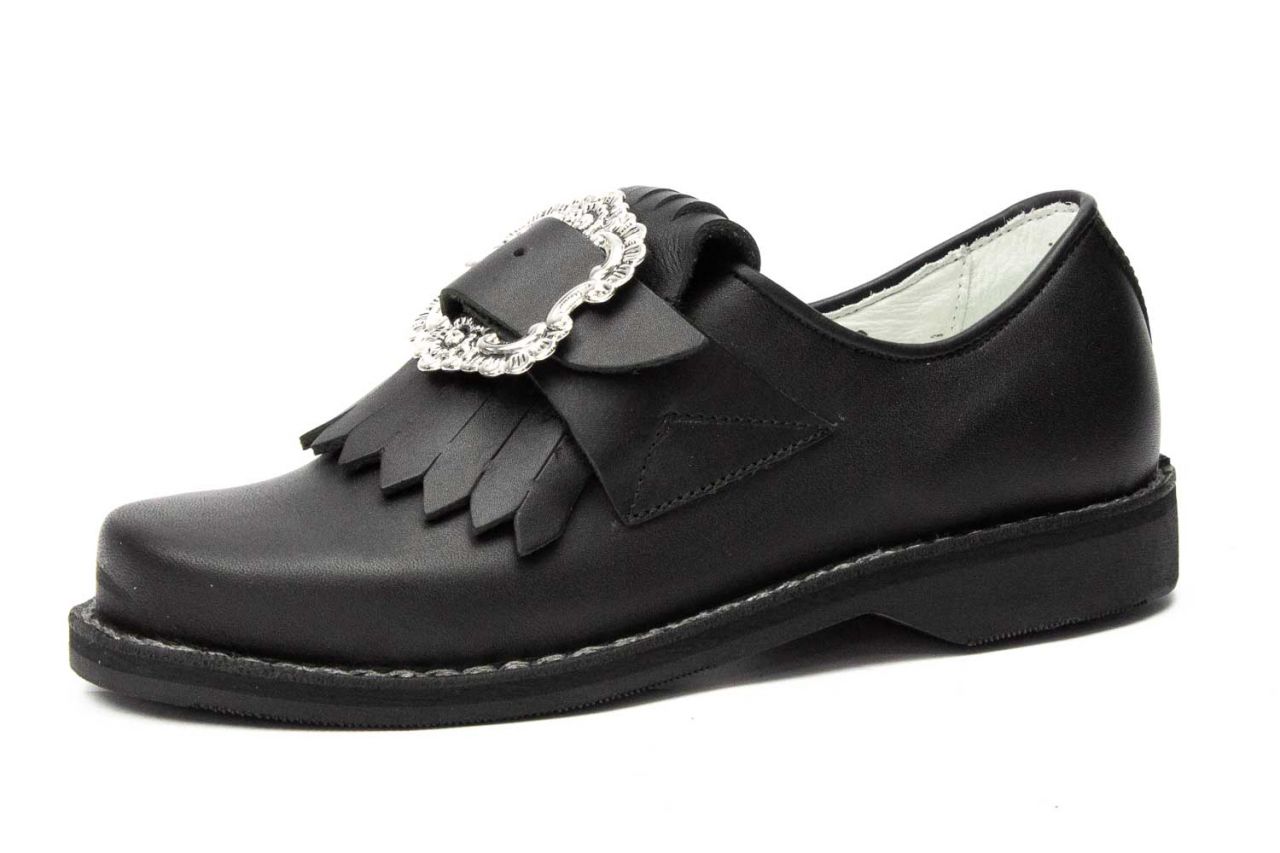 506-D-W - Damen Trachtenschuhe mit ovaler Schnalle, weiße Naht