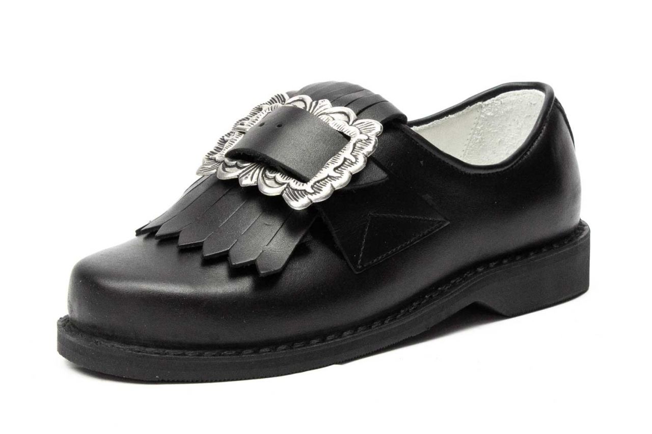 507-D-S - Damen Trachtenschuhe mit eckiger Schnalle, schwarze Naht