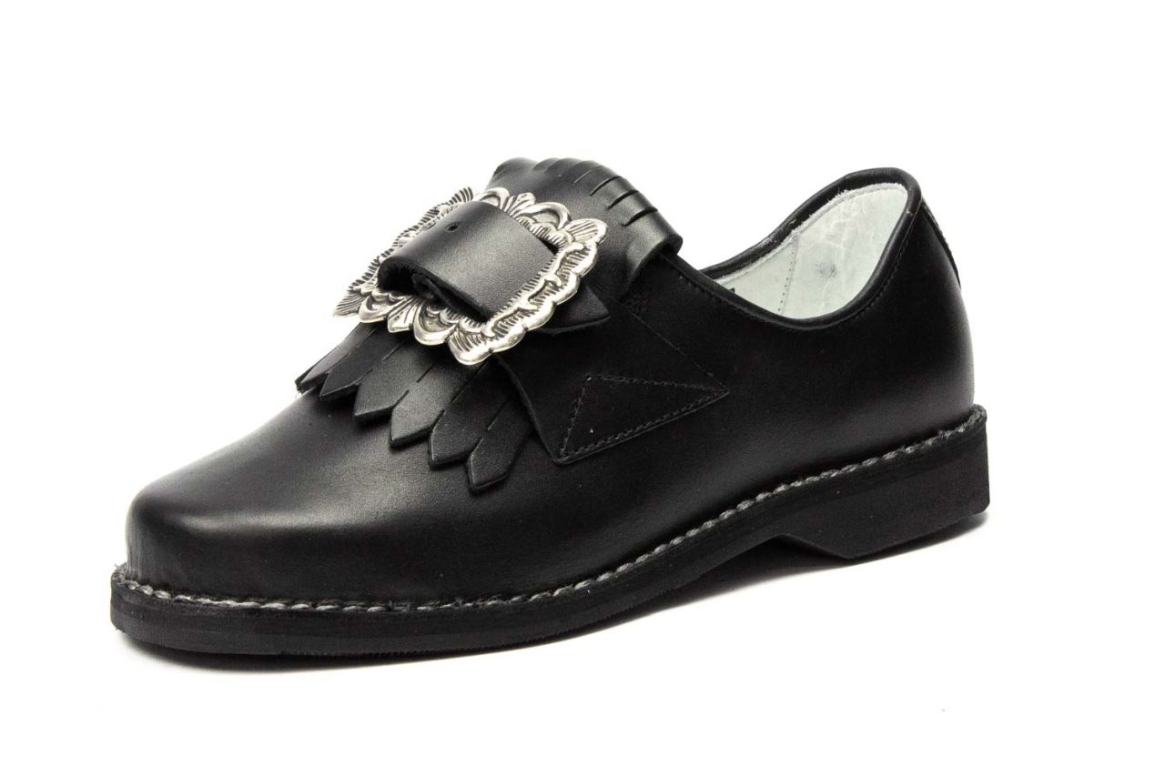 507-D-W - Damen Trachtenschuhe mit eckiger Schnalle, weiße Naht