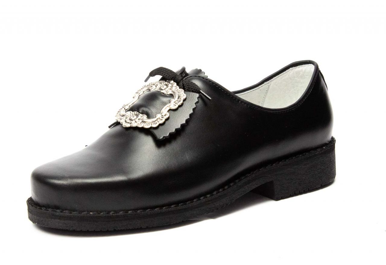 118-H-S - Herren Haferlschuhe mit schnalle mittig, schwarze Naht