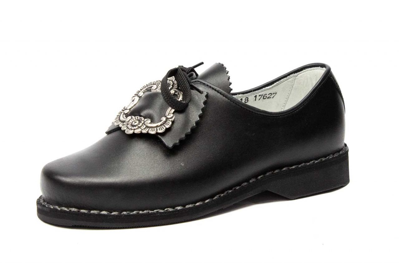 118-D-W - Damen Haferlschuhe mit Schnalle mittig, weiße Naht