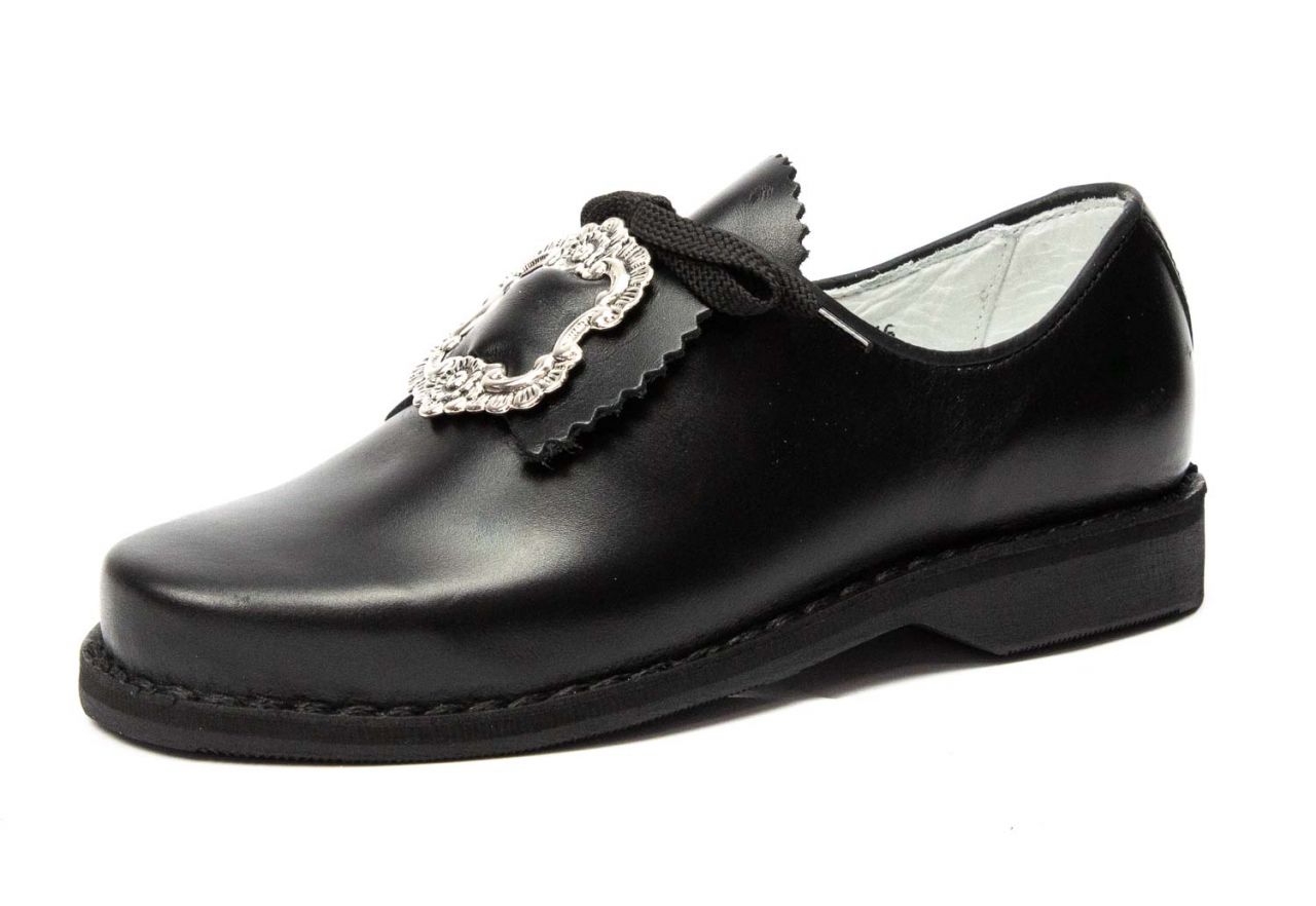 118-D-S - Damen Haferlschuhe mit schnalle mittig, schwarze Naht