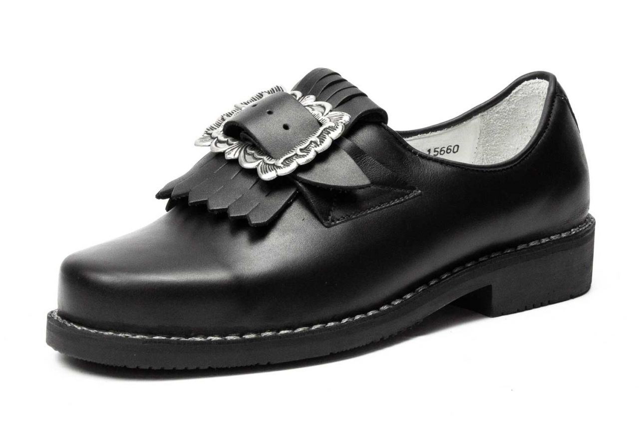 507-H-W - Herren Trachtenschuhe mit eckiger Schnalle, weiße Naht